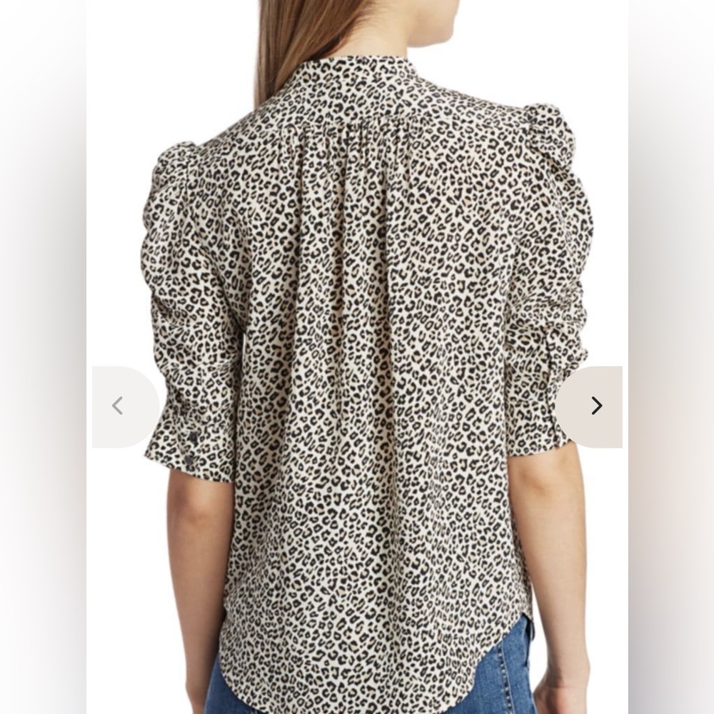 FRAME Leopard Caramel Multi Shirred Button up Medium M Top Shirt Blouse - Picture 3 of 10